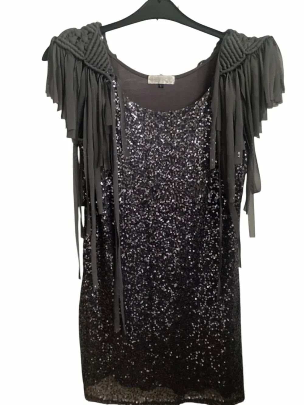 Sequin Fringe Detail Sleeveless Dress - Gray - Picture 3 of 5